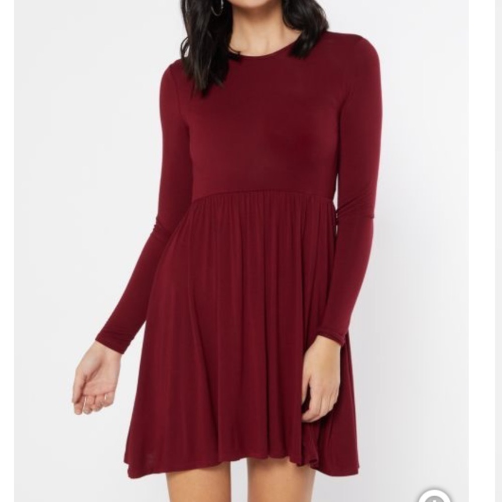 Rue 21 Burgundy Long Sleeve Mini Shirt Dress Size Medium